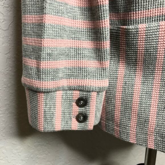 Soft Surroundings gray pink striped waffle thermal knit tunic top size Medium - Picture 10 of 11
